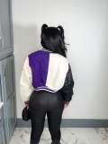 Fashion Print Rib Patchwork Baseball Jacket NYF-8123