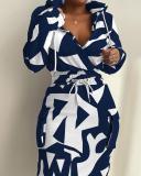 Plus Size Casual Print Elastic Waist Midi Dress GSRX-7100