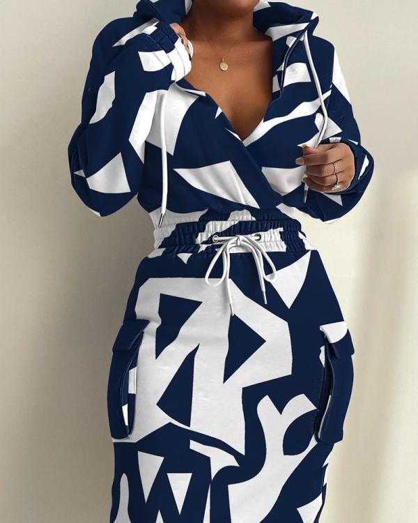 Plus Size Casual Print Elastic Waist Midi Dress GSRX-7100