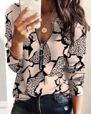 Plus Size Print Zipper Long Sleeve Tops GSRX-7108