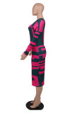 Fashion Print Long Sleeve Slim Midi Dress XHXF-323