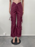 Zip Tie Solid Color Casual Pants OLYF-6109