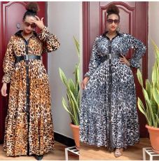 Fashion Leopard Print Loose Big Swing Maxi Dress (With Waist Belt)GDNY-2203