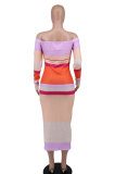 Color Matching Off Shoulder Slim Midi Dress XHXF-324