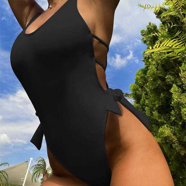 Sexy Solid Hollow Out One-Piece Swimsuit CASF-6494
