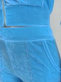 Casual Velvet Zipper Top Wide Leg Pants Two Piece Set YD-8656