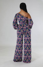 Fashion Print Slash Neck Straight Jumpsuit XHXF-8652