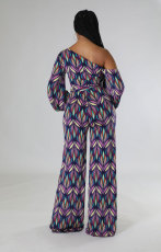 Fashion Print Slash Neck Straight Jumpsuit XHXF-8652