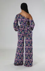 Fashion Print Slash Neck Straight Jumpsuit XHXF-8652