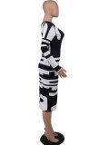 Fashion Print Long Sleeve Slim Midi Dress XHXF-323