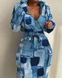 Plus Size Casual Print Elastic Waist Midi Dress GSRX-7100