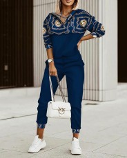 Plus Size Fashion Print Patchwork Long Sleeve Pant Suits GSRX-7102
