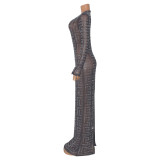 Sexy Mesh See-Through Hot Drilling Maxi Dress GOSD-6684