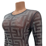Sexy Mesh See-Through Hot Drilling Maxi Dress GOSD-6684