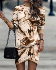 Plus Size Long Sleeve Turtleneck Print Mini Dress GSRX-7103