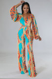 Fashion Print Long Sleeve Straight Jumpsuit XHXF-8653