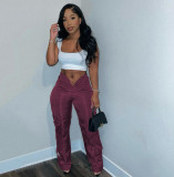 Zip Tie Solid Color Casual Pants OLYF-6109