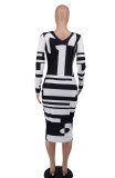 Fashion Print Long Sleeve Slim Midi Dress XHXF-323