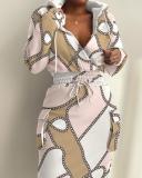 Plus Size Casual Print Elastic Waist Midi Dress GSRX-7100