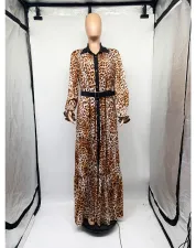 Fashion Leopard Print Loose Big Swing Maxi Dress (With Waist Belt)GDNY-2203