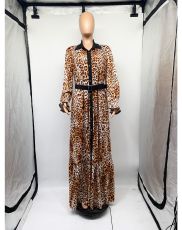 Fashion Leopard Print Loose Big Swing Maxi Dress (With Waist Belt)GDNY-2203