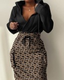 Plus Size Casual Print Elastic Waist Midi Dress GSRX-7100