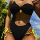 Sexy Solid One Shoulder Tie-Up One-Piece Swimsuit CASF-6488