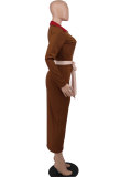 Color Matching Lapel Long Dress(With Waist Belt) XHXF-327