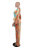 Fashion Print Long Sleeve Straight Jumpsuit XHXF-8653