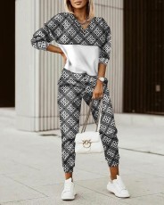 Plus Size Fashion Print Patchwork Long Sleeve Pant Suits GSRX-7102