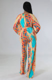 Fashion Print Long Sleeve Straight Jumpsuit XHXF-8653