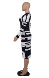 Fashion Print Long Sleeve Slim Midi Dress XHXF-323
