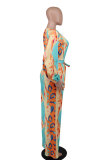 Fashion Print Long Sleeve Straight Jumpsuit XHXF-8653
