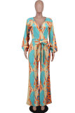 Fashion Print Long Sleeve Straight Jumpsuit XHXF-8653