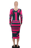 Fashion Print Long Sleeve Slim Midi Dress XHXF-323
