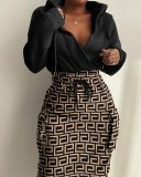 Plus Size Casual Print Elastic Waist Midi Dress GSRX-7100