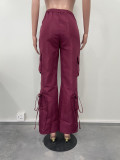 Zip Tie Solid Color Casual Pants OLYF-6109