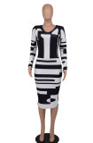 Fashion Print Long Sleeve Slim Midi Dress XHXF-323