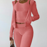Solid Hooded Coat+Tank Top+Pants 3 Piece Sets CH-8235