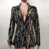Casual Print Long Sleeve Blazer XMY-9393