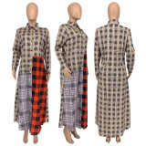 Plus Size Plaid Print Long Sleeve Maxi Shirt GLF-08082