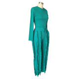 Casual Solid Long Sleeve Bodysuit+Tassel Lace Pants Sports Suits AIL-223