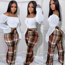 Fashion Plaid Print Straight Pants LSD-83149