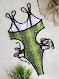 Fashion Snake Print Bandage One-Piece Swimsuit CASF-6483