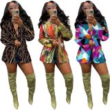 Casual Print Long Sleeve Blazer XMY-9393