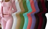 Solid Hooded Coat+Tank Top+Pants 3 Piece Sets CH-8235
