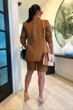 Fashion Solid Long Sleeve Blazer And Shorts Two Piece Set AIL-205
