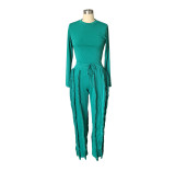 Casual Solid Long Sleeve Bodysuit+Tassel Lace Pants Sports Suits AIL-223