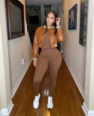 Fashion PU Leather Long Sleeve Baseball Jacket AIL-226