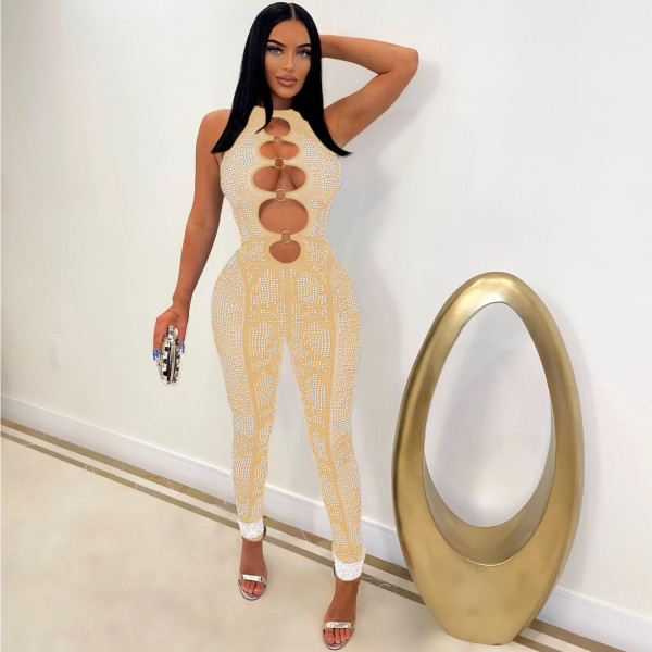Hot Drilling Mesh See-Through Sleeveless Jumpsuit BY-6017